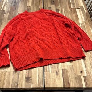 Aerie Vibrant Oversized Red Cable Knit Sweater